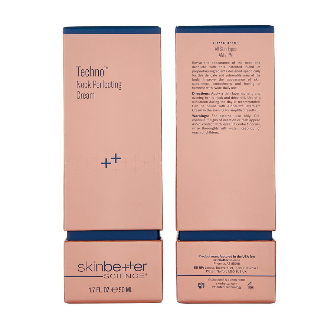 Experience the power of SKINBETTER SCIENCE Techno Neck Perfecting Cream. This advanced formula targets visible signs of aging on the neck and décolleté, delivering a firmer, smoother, and more youthful-looking appearance.