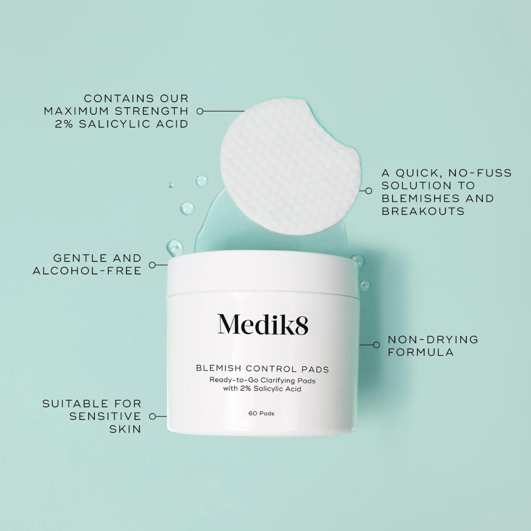 MEDIK8 Blemish Control Pads 60 Pads: Take control of blemishes with MEDIK8 Blemish Control Pads, specially formulated pads that help to exfoliate, clarify, and prevent breakouts for a clearer and healthier complexion.