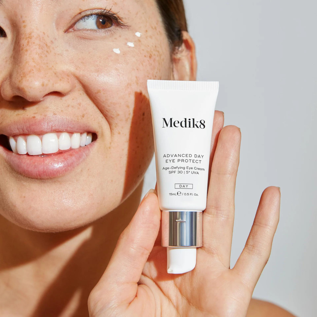 MEDIK8 Advanced Day Eye Protect SPF 30 15ml: Safeguard and rejuvenate your delicate eye area with MEDIK8 Advanced Day Eye Protect, a high-performance eye cream with SPF 30 that moisturizes, protects, and reduces the appearance of fine lines and wrinkles for a brighter and more youthful-looking eye contour.