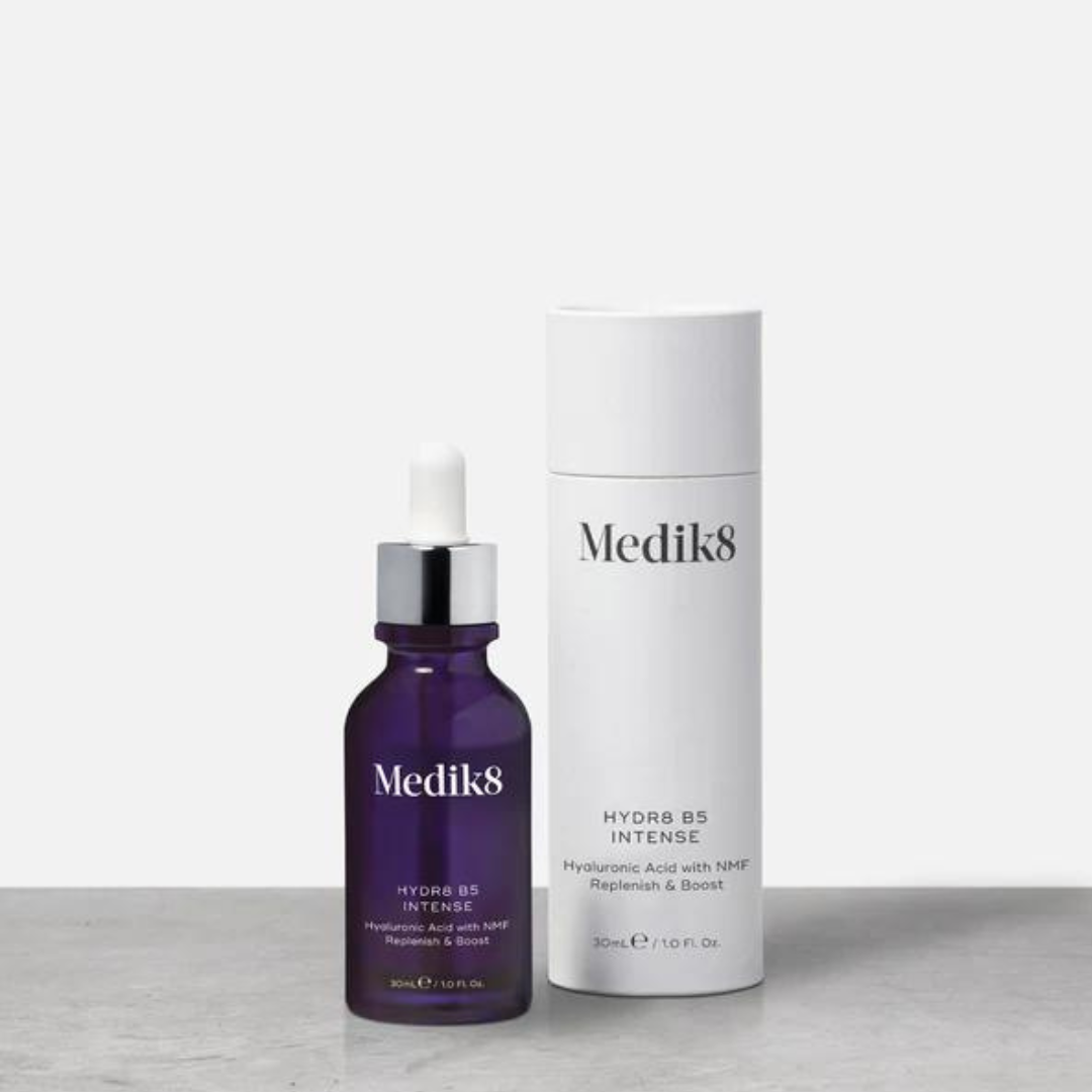 MEDIK8 Hydr8 B5 Intense 30ml: Experience deep hydration with MEDIK8 Hydr8 B5 Intense, a concentrated serum infused with hyaluronic acid, promoting plump and moisturized skin for a revitalised and radiant complexion