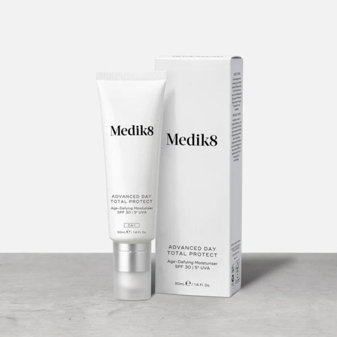 MEDIK8 Advanced Day Total Protect SPF30 50ml: Shield your skin with MEDIK8 Advanced Day Total Protect, a multi-tasking moisturizer with SPF30 that provides advanced protection against UV rays, environmental aggressors, and premature aging for a healthy and protected complexion.