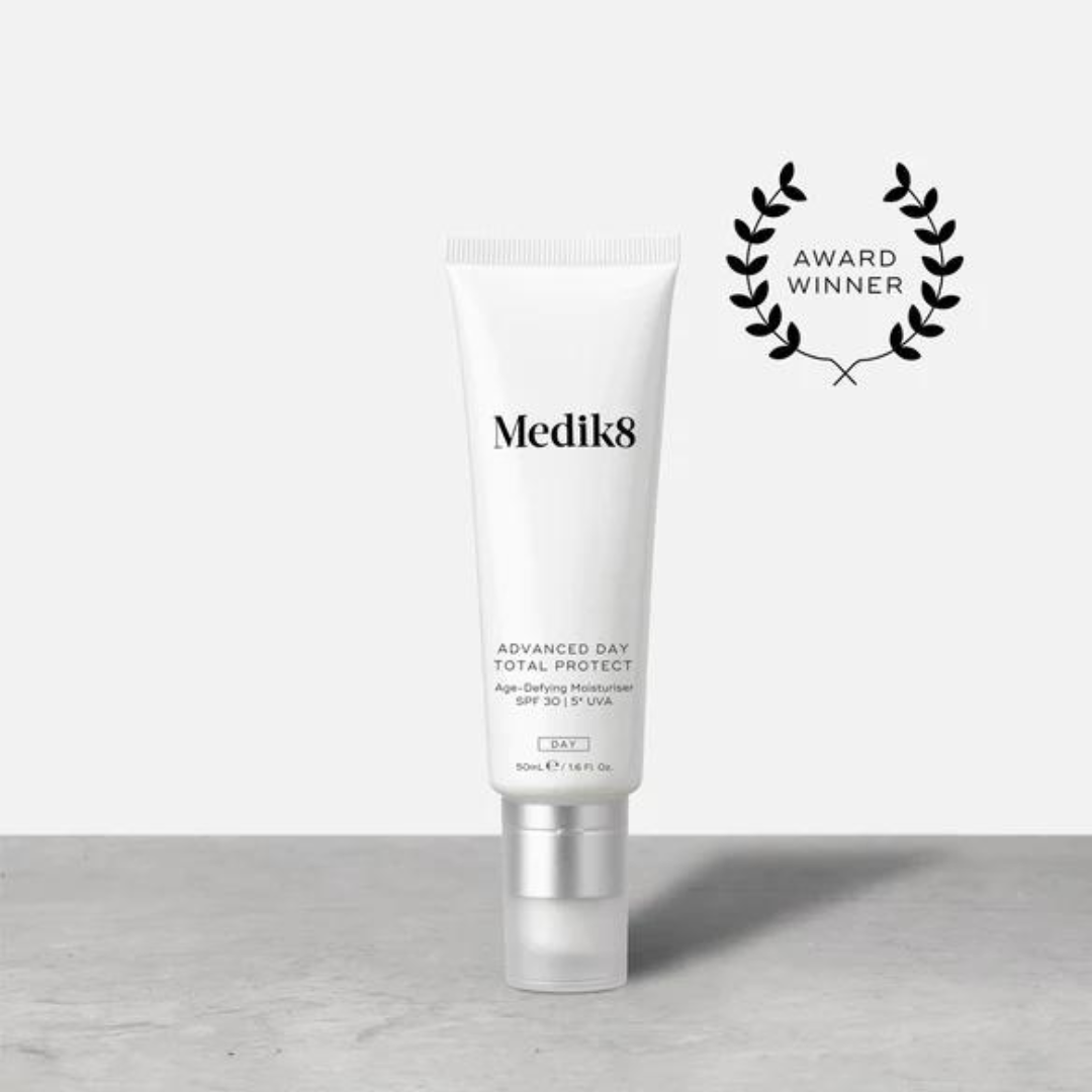 MEDIK8 Advanced Day Total Protect SPF30 50ml: Shield your skin with MEDIK8 Advanced Day Total Protect, a multi-tasking moisturizer with SPF30 that provides advanced protection against UV rays, environmental aggressors, and premature aging for a healthy and protected complexion.