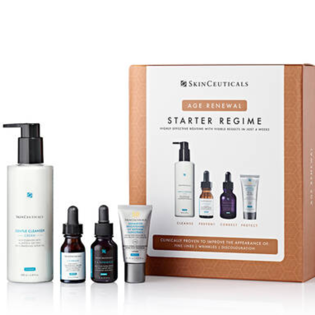 SkinCeuticals Age Renewal Starter Kit for Dry and Ageing Skin - Includes Gentle Cleanser 200ml, C E Ferulic 15ml, H.A. Intensifier 15ml, and Advanced Brightening UV Defence 15ml