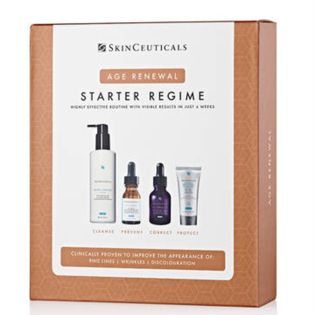 SkinCeuticals Age Renewal Starter Kit for Dry and Ageing Skin - Includes Gentle Cleanser 200ml, C E Ferulic 15ml, H.A. Intensifier 15ml, and Advanced Brightening UV Defence 15ml
