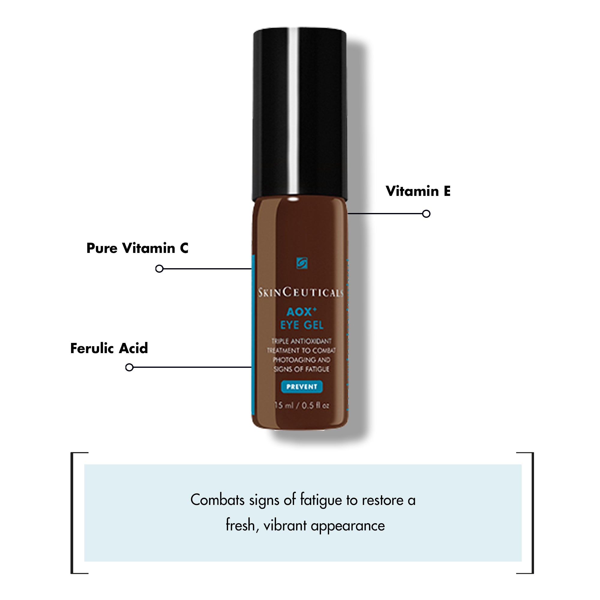 SKINCEUTICALS AOX+ Eye Gel 15ml: Revitalize and protect the delicate eye area with SKINCEUTICALS AOX+ Eye Gel, a potent antioxidant-rich gel that reduces the signs of aging, such as fine lines, wrinkles, and puffiness, while providing a protective shield against environmental damage for a more youthful and refreshed appearance.