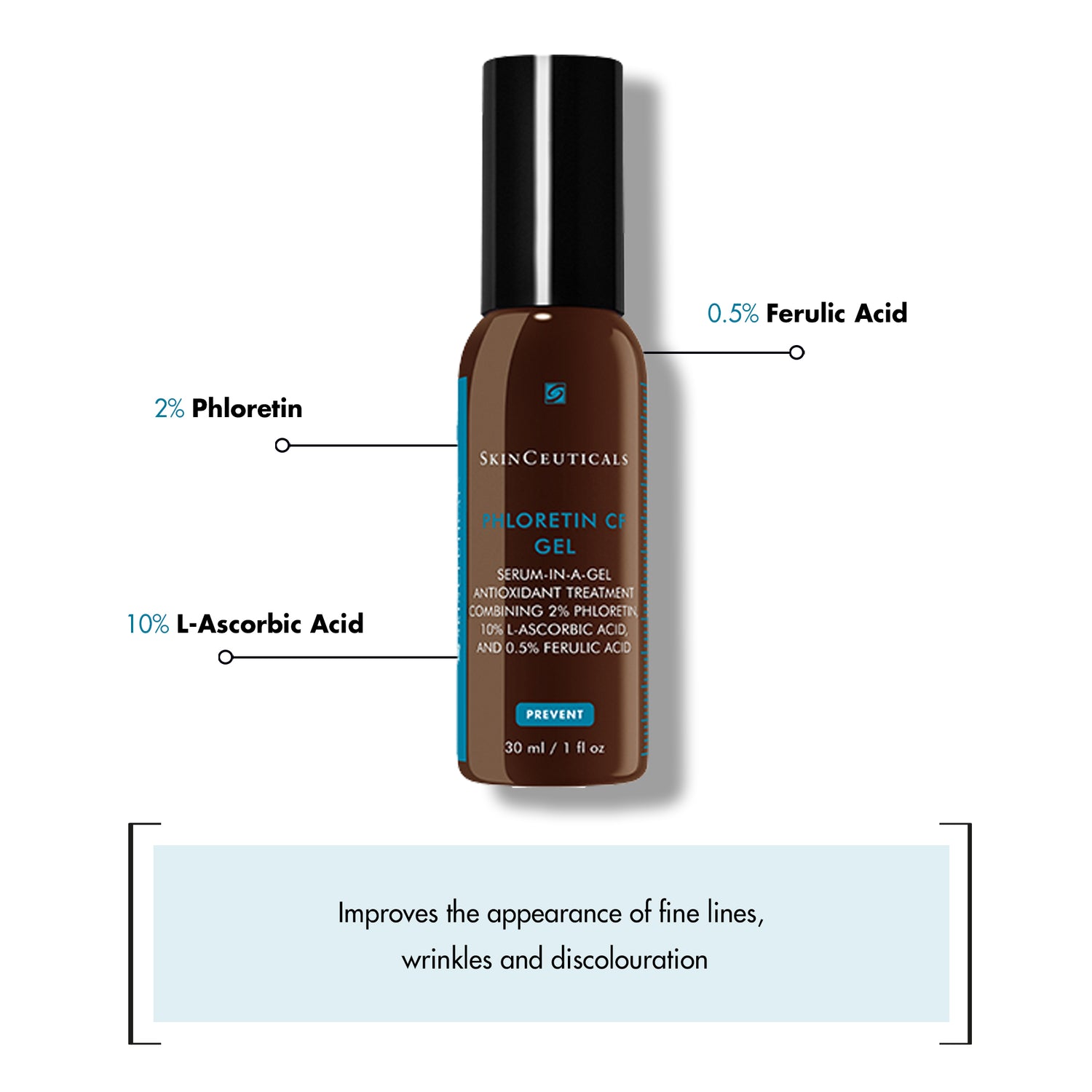 SKINCEUTICALS Phloretin CF Gel 30ml - Antioxidant Gel Serum with Phloretin, Vitamin C, and Ferulic Acid for Skin Protection and Brightening