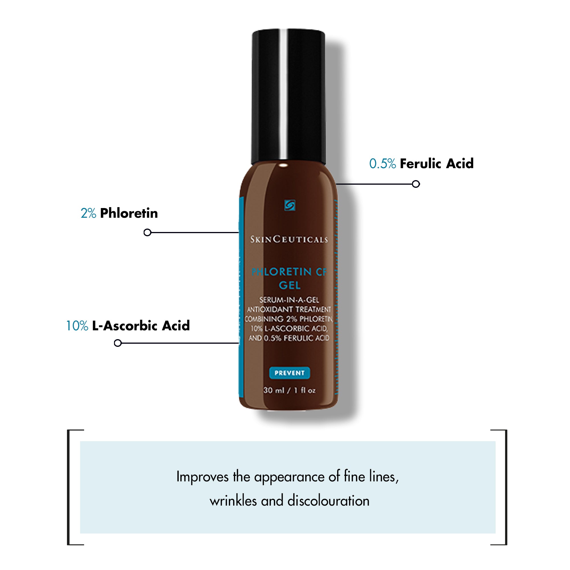 SKINCEUTICALS Phloretin CF Gel 30ml - Antioxidant Gel Serum with Phloretin, Vitamin C, and Ferulic Acid for Skin Protection and Brightening