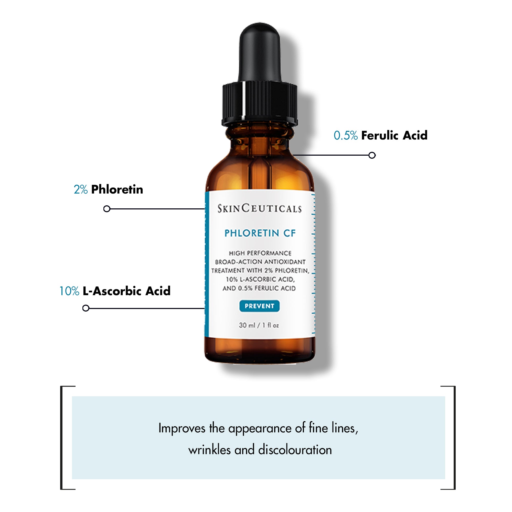 SkinCeuticals Phloretin CF Serum 30ml - Antioxidant Serum with Phloretin, Vitamin C, and Ferulic Acid for Skin Protection and Brightening