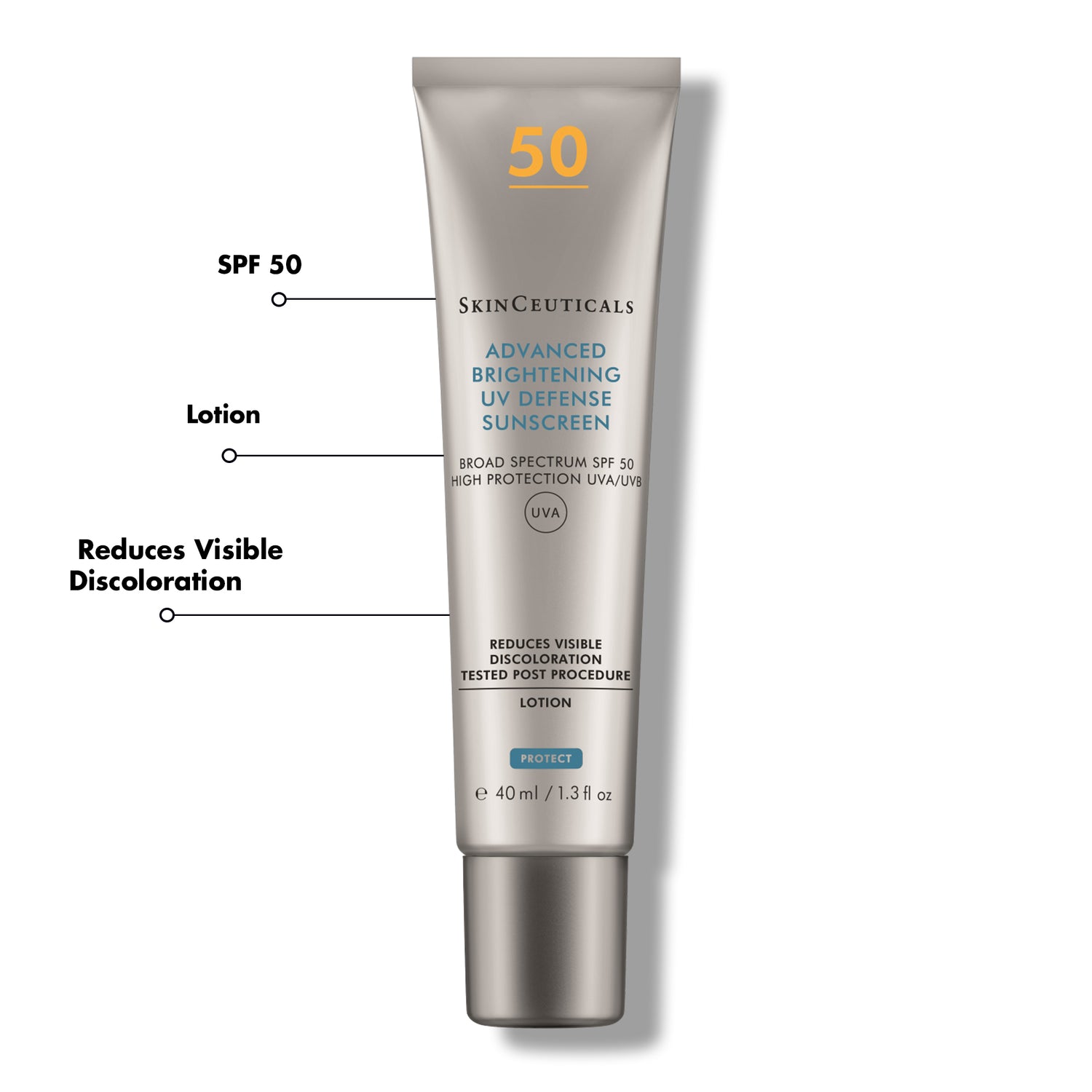 SKINCEUTICALS Advanced Brightening UV Defense SPF50 40ml: Protect and brighten your skin with SKINCEUTICALS Advanced Brightening UV Defense, a high-performance sunscreen with SPF50 that not only shields your skin from harmful UV rays but also helps to minimize the appearance of dark spots and uneven skin tone for a more radiant and even complexion.