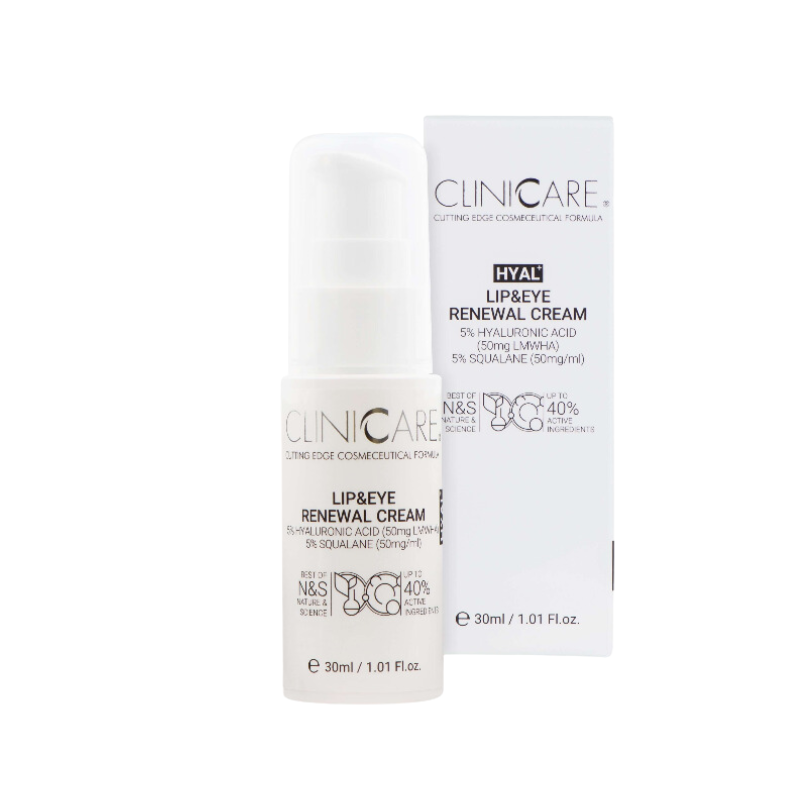 CLINICCARE Lip & Eye Renewal Cream Hyal+ 30ml - Rejuvenate and hydrate your lips and eyes with our advanced cream for a youthful, refreshed appearance