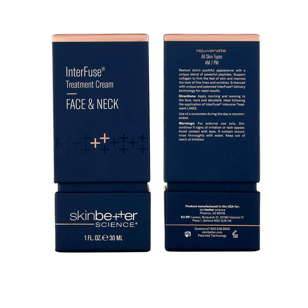 Experience the ultimate rejuvenation with SKINBETTER SCIENCE Rejuvenate Smoothing Interfuse Treatment Cream FACE & NECK. Nourish and firm your skin for a smoother, more youthful appearance.