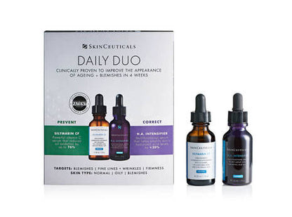 SkinCeuticals Daily Duo [Silymarin CF 30ml + H.A. Intensifier 30ml] for Normal, Oily and Blemish-Prone Skin: Experience the power of the SkinCeuticals Daily Duo, featuring Silymarin CF and H.A. Intensifier. This targeted combination is designed to address the unique needs of oily and blemish-prone skin, helping to reduce excess oil, control blemishes, and improve overall skin clarity for a healthier and more balanced complexion.