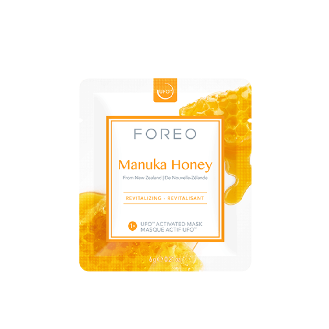 FOREO UFO Mask Manuka Honey x 6: Indulge in the nourishing benefits of Manuka Honey with this set of 6 FOREO UFO face masks, designed to provide a luxurious and rejuvenating skincare experience