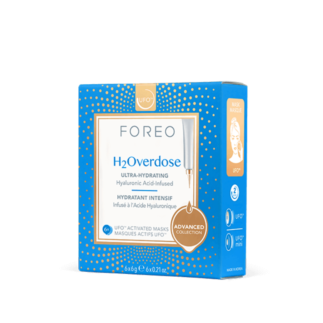 FOREO UFO Masks H2Overdose x 6: Experience intense hydration with this set of 6 FOREO UFO H2Overdose face masks, delivering a surge of moisture for plump and nourished skin