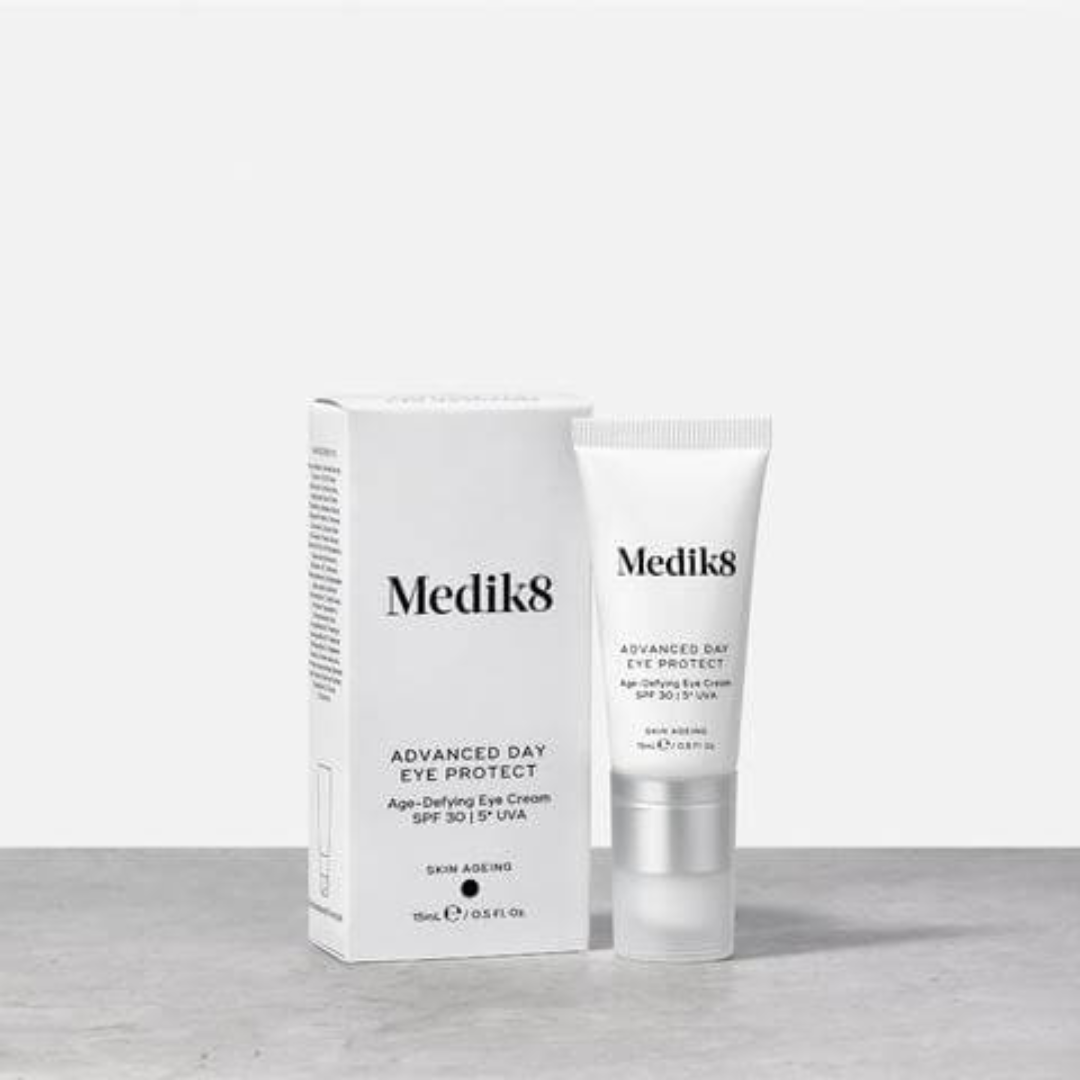MEDIK8 Advanced Day Eye Protect SPF 30 15ml: Safeguard and rejuvenate your delicate eye area with MEDIK8 Advanced Day Eye Protect, a high-performance eye cream with SPF 30 that moisturizes, protects, and reduces the appearance of fine lines and wrinkles for a brighter and more youthful-looking eye contour.