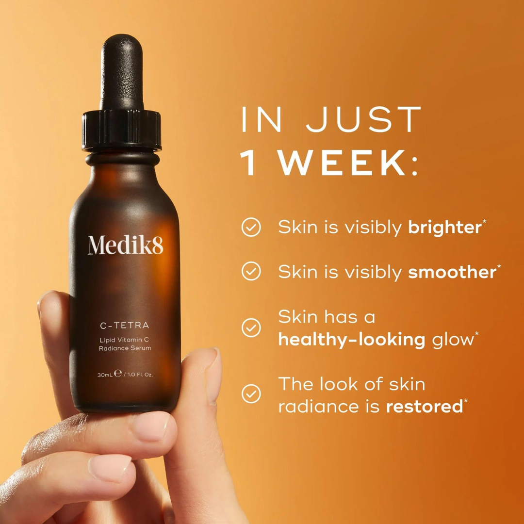MEDIK8 C-Tetra 30ml: Revitalise your skin with MEDIK8 C-Tetra, a powerful vitamin C serum that helps brighten, protect, and improve the overall appearance of your complexion for a youthful and radiant glow.
