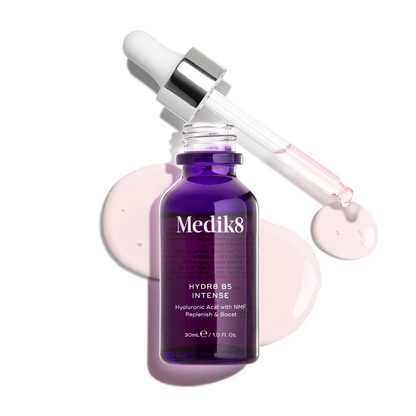 MEDIK8 Hydr8 B5 Intense 30ml: Experience deep hydration with MEDIK8 Hydr8 B5 Intense, a concentrated serum infused with hyaluronic acid, promoting plump and moisturized skin for a revitalised and radiant complexion