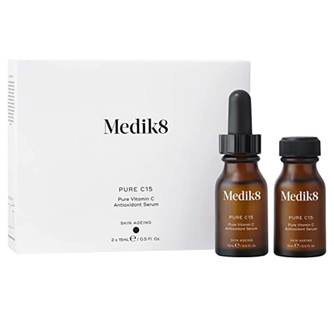 MEDIK8 Pure C15 - 2 x 15ml: Experience the power of pure vitamin C with MEDIK8 Pure C15, a potent antioxidant serum that brightens, firms, and protects the skin, revealing a more youthful and radiant complexion.