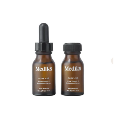 MEDIK8 Pure C15 - 2 x 15ml: Experience the power of pure vitamin C with MEDIK8 Pure C15, a potent antioxidant serum that brightens, firms, and protects the skin, revealing a more youthful and radiant complexion.