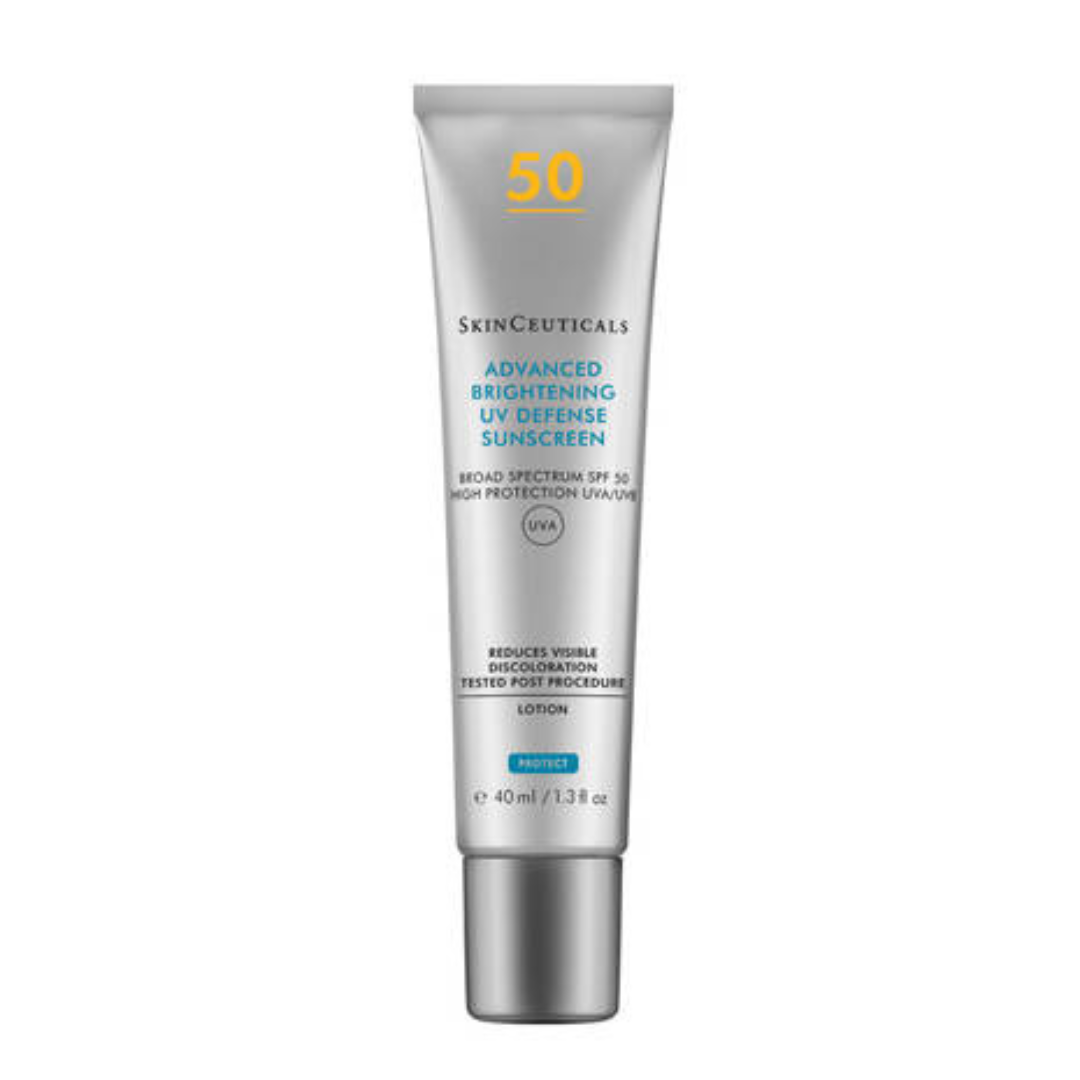 SKINCEUTICALS Advanced Brightening UV Defense SPF50 40ml: Protect and brighten your skin with SKINCEUTICALS Advanced Brightening UV Defense, a high-performance sunscreen with SPF50 that not only shields your skin from harmful UV rays but also helps to minimize the appearance of dark spots and uneven skin tone for a more radiant and even complexion.