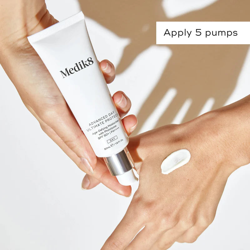 MEDIK8 Advanced Day Ultimate Protect SPF50+: Shield and nourish your skin with MEDIK8 Advanced Day Ultimate Protect, a high-performance sunscreen with SPF50+ that provides advanced protection against UVA and UVB rays while hydrating and promoting a healthy complexion.