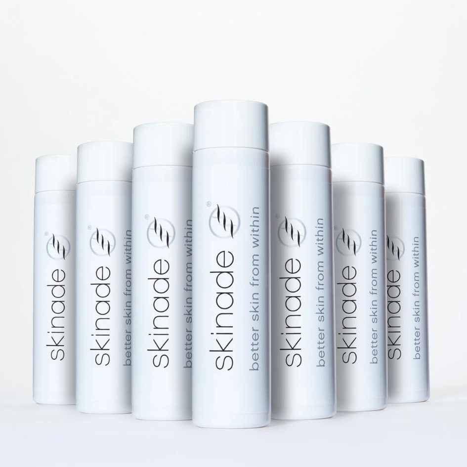SKINADE Collagen Drinks - Bottles: Boost your skin's health with SKINADE Collagen Drinks, a rejuvenating blend of collagen and essential nutrients in convenient bottle form, promoting hydrated, glowing skin from within for a youthful and radiant complexion.