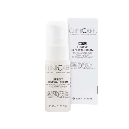 CLINICCARE Lip &amp; Eye Renewal Cream Hyal+ 30ml - Rejuvenate and hydrate your lips and eyes with our advanced cream for a youthful, refreshed appearance