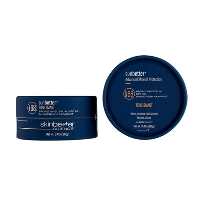 Enhance your sun protection with SKINBETTER SCIENCE Sunbetter® TONE SMART SPF50 Sunscreen Compact. This innovative compact offers a flawless finish and broad-spectrum SPF50 coverage for a healthy, radiant complexion.