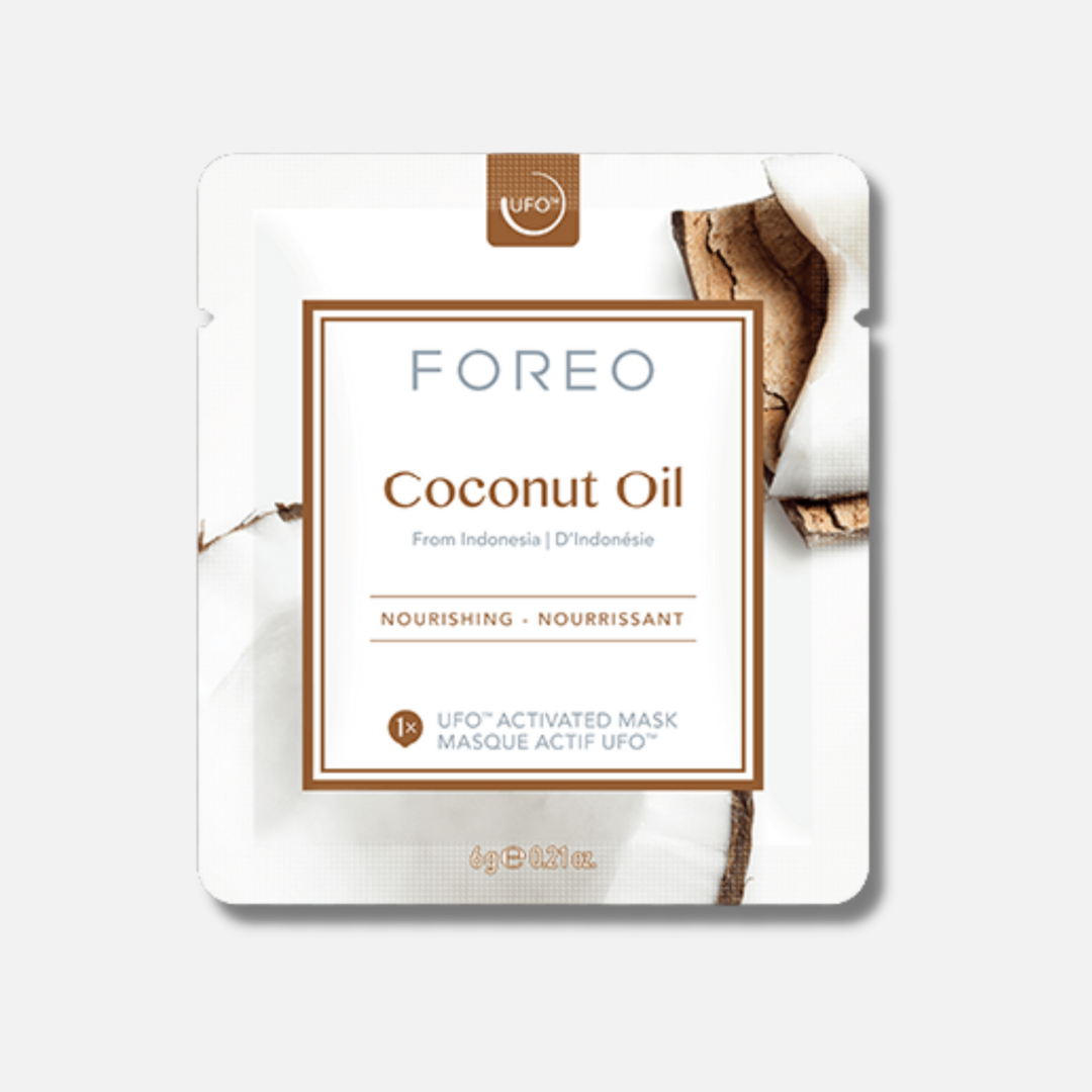 FOREO UFO Mask Coconut Oil x 6: Indulge in the luxurious hydration of Coconut Oil with this set of 6 FOREO UFO face masks, delivering deep nourishment and moisture for a soft, supple, and rejuvenated complexion