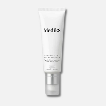 MEDIK8 Advanced Day Total Protect SPF30 50ml: Shield your skin with MEDIK8 Advanced Day Total Protect, a multi-tasking moisturizer with SPF30 that provides advanced protection against UV rays, environmental aggressors, and premature aging for a healthy and protected complexion.