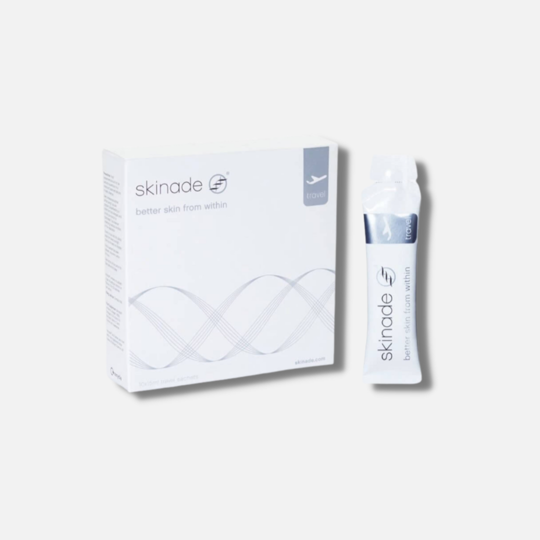 SKINADE Collagen Drinks - Travel Supply: Enhance your skincare routine on-the-go with SKINADE Collagen Drinks in a convenient travel supply, providing essential collagen and nutrients to nourish and revitalize your skin, promoting a healthy and radiant complexion.